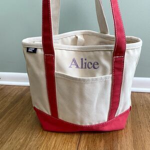 Lands End Canvas Boat Tote Bag Open Top 5 Pocket Cotton Red Ivory Medium Alice